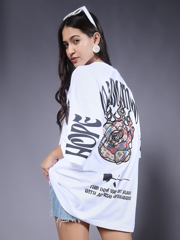 Imagination Embroidered Printed Women Oversized T-shirt