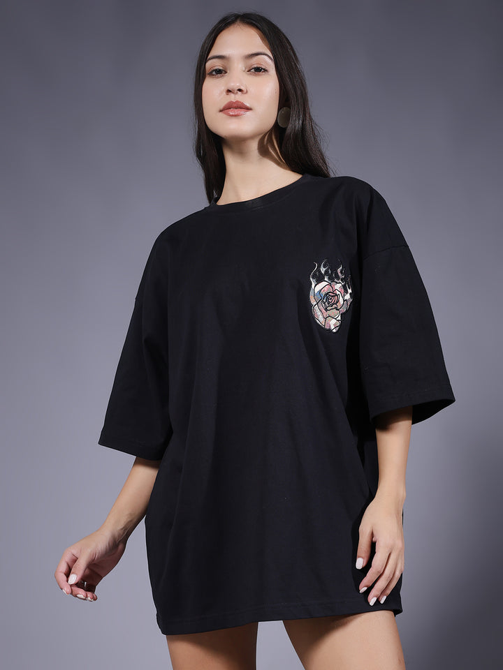 Imagination Embroidered Printed Women Oversized T-shirt