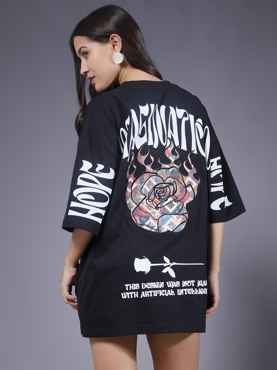 Imagination Embroidered Printed Women Oversized T-shirt
