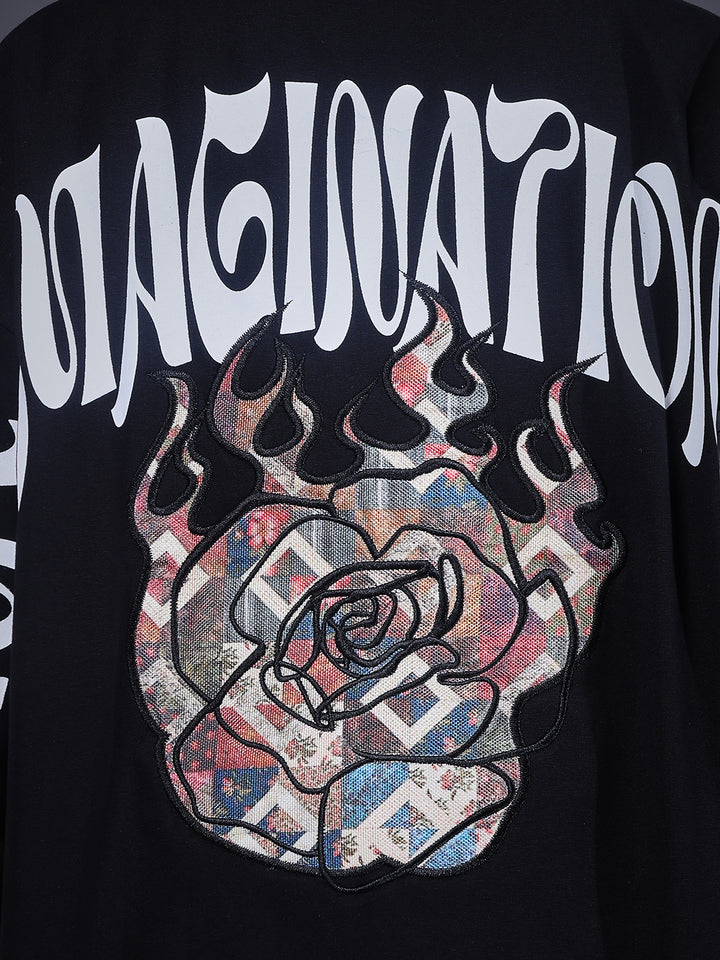 Imagination Embroidered Printed Women Oversized T-shirt