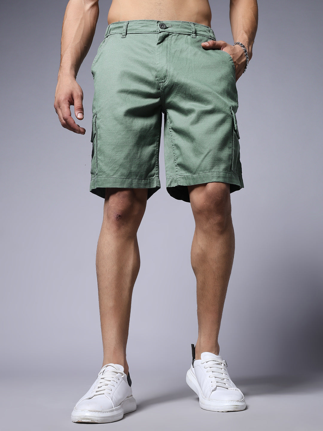 Men's Cotton Utility Cargo Shorts with Multi-Pockets – Moss Green