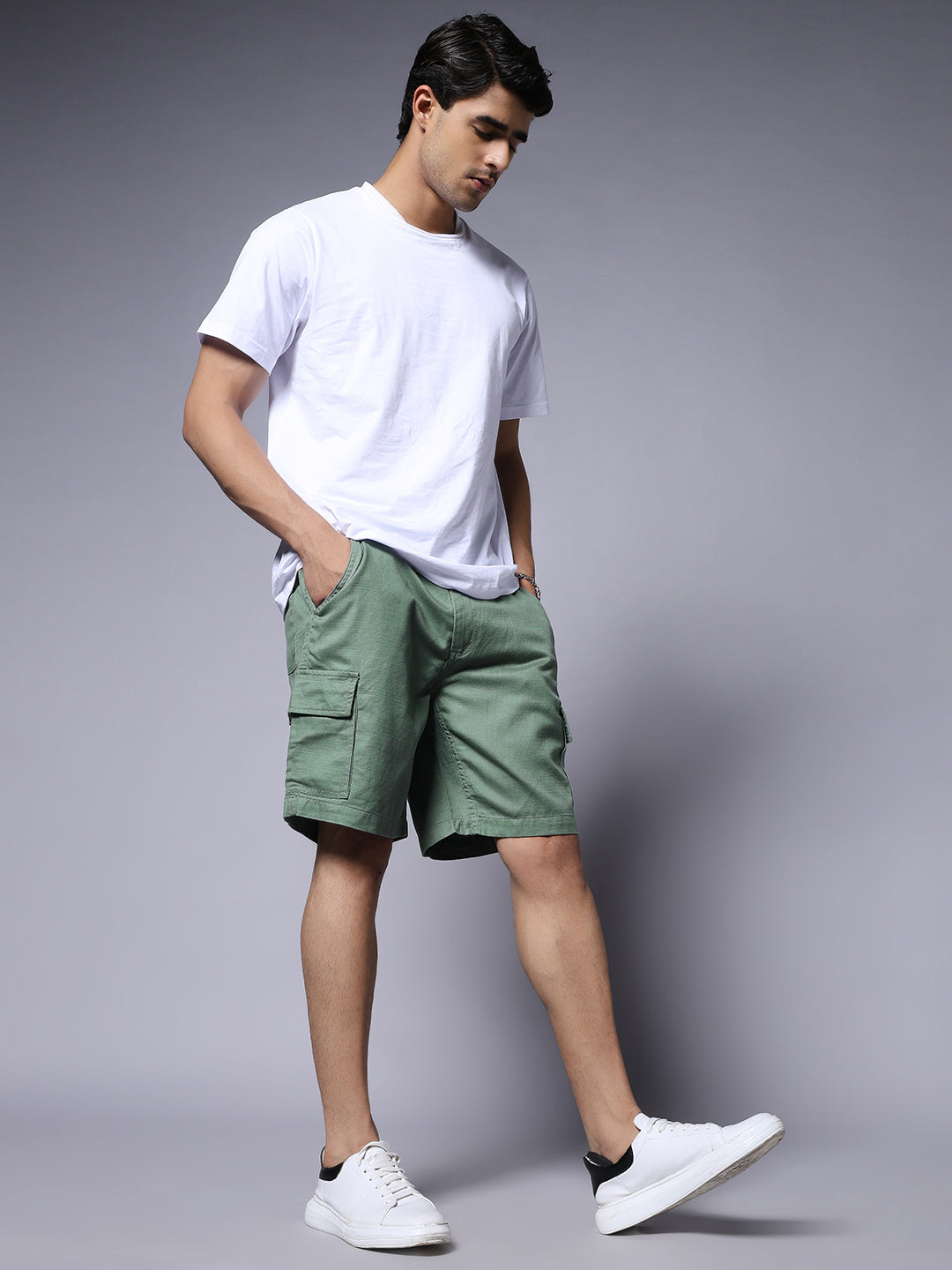Men's Cotton Utility Cargo Shorts with Multi-Pockets – Moss Green