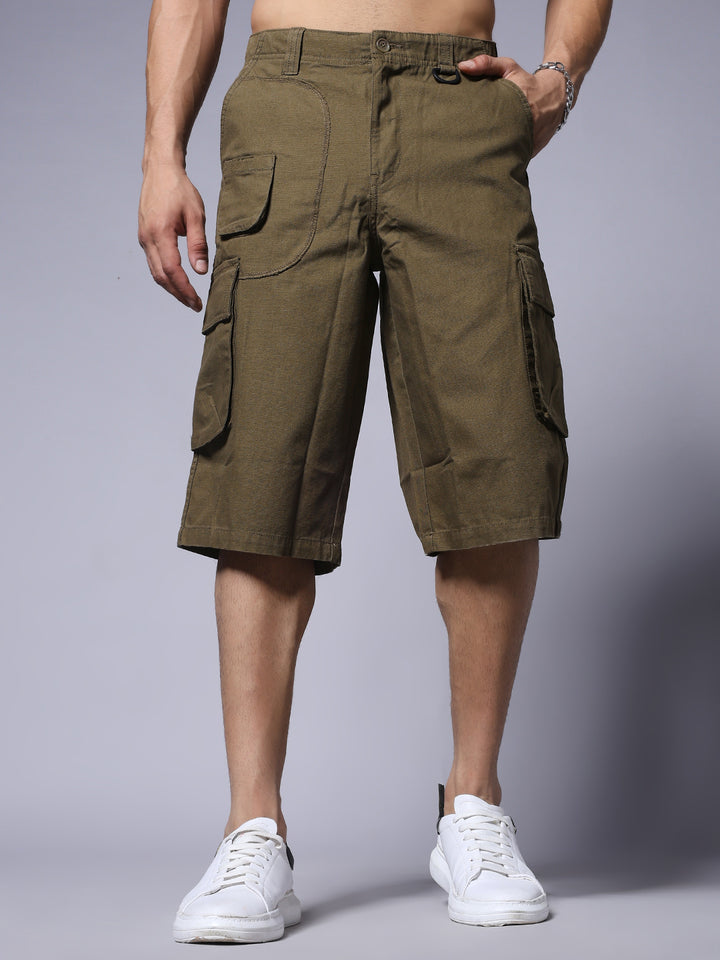 Men's Cotton Utility Cargo Shorts with Multi-Pockets – Olive Green