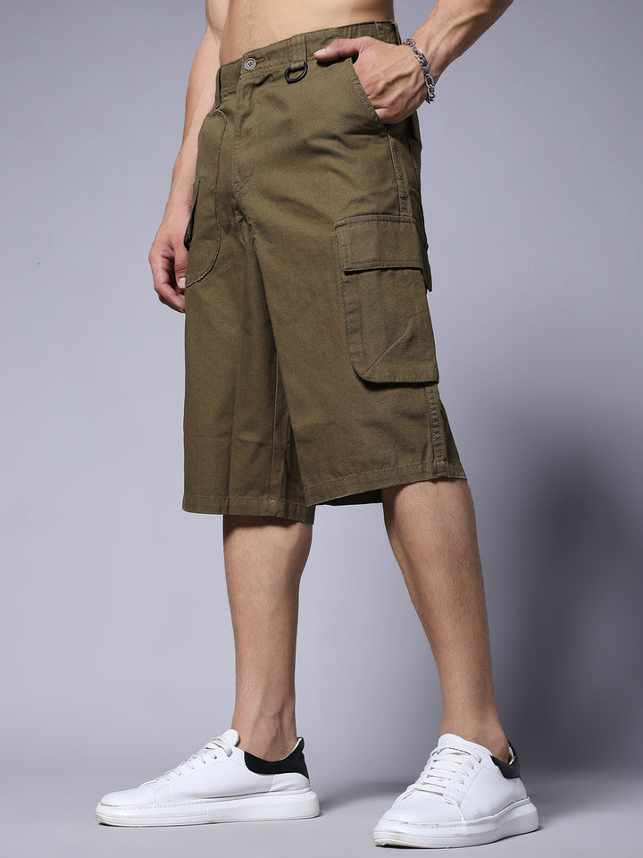 Men's Cotton Utility Cargo Shorts with Multi-Pockets – Olive Green