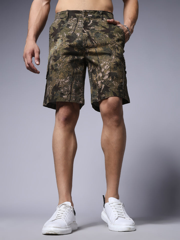Men's Cotton Utility Cargo Shorts with Multi-Pockets – Basil Green