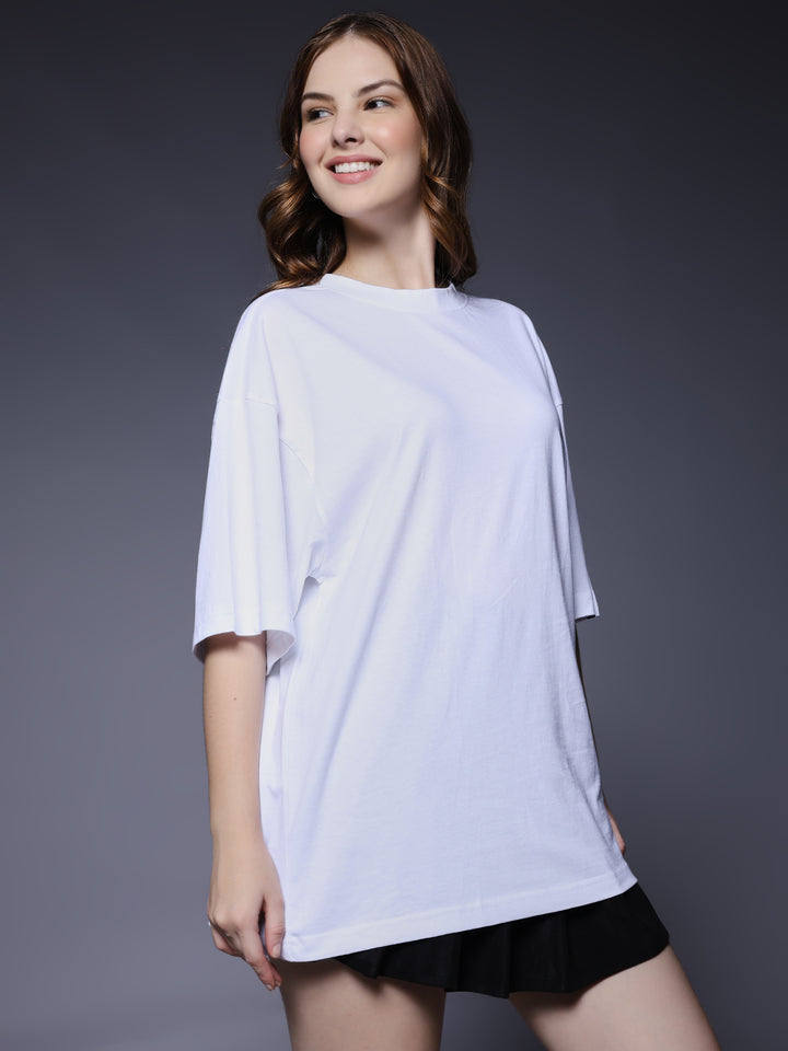 Solid Women Oversized T-Shirt - White