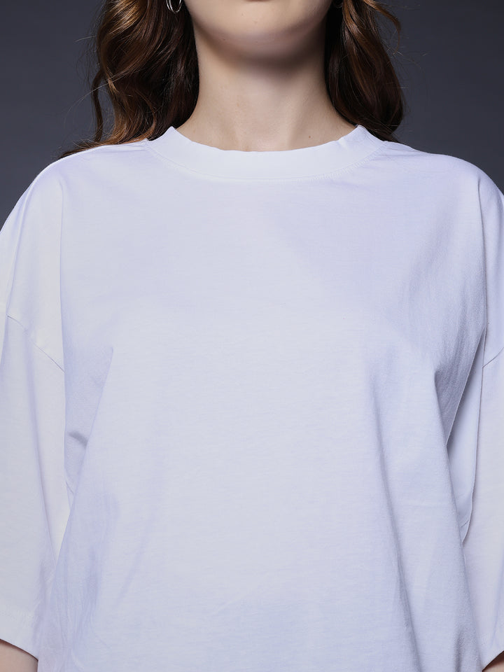 Solid Women Oversized T-Shirt - White