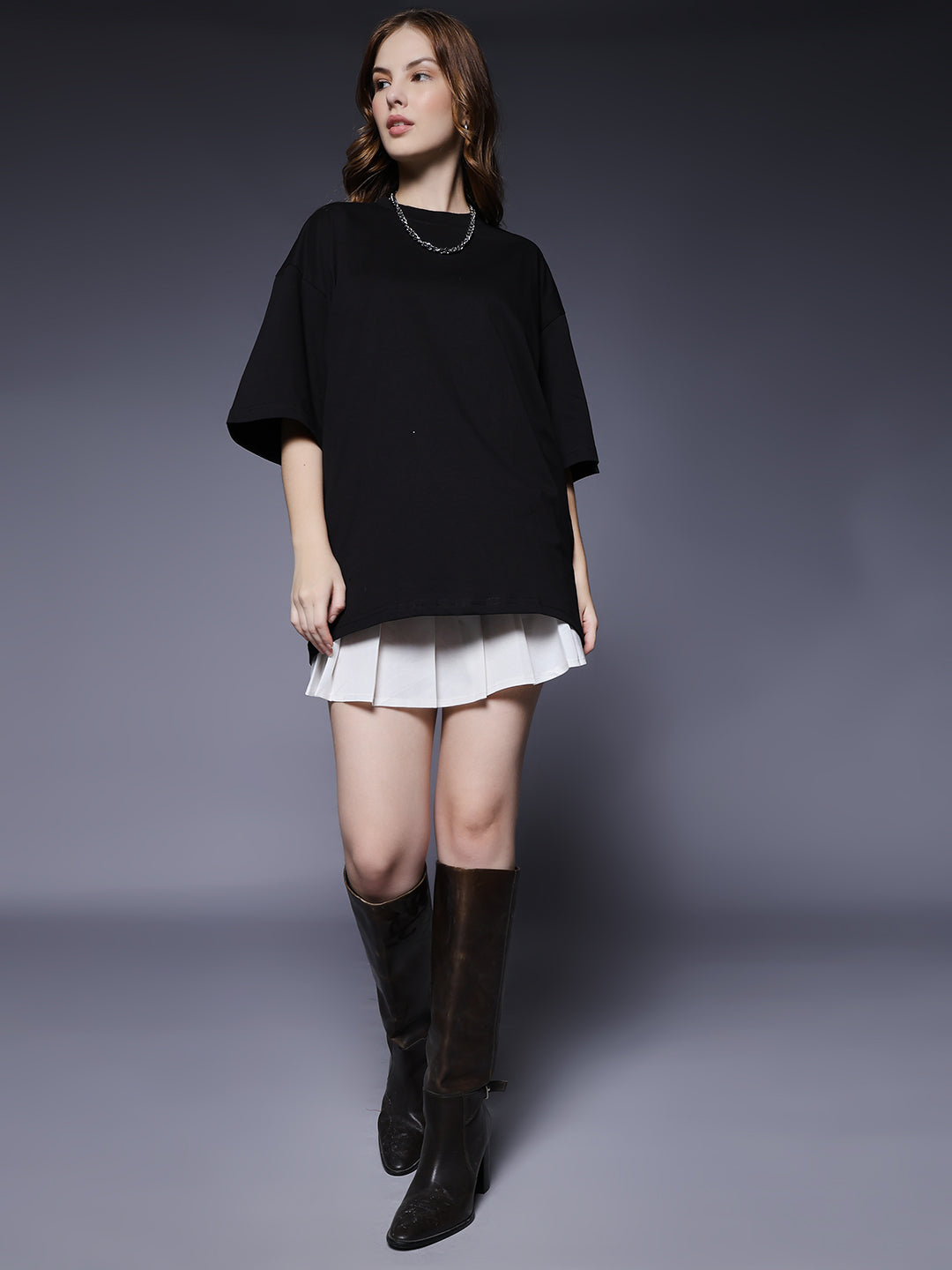 Solid Women Oversized T-Shirt - Black