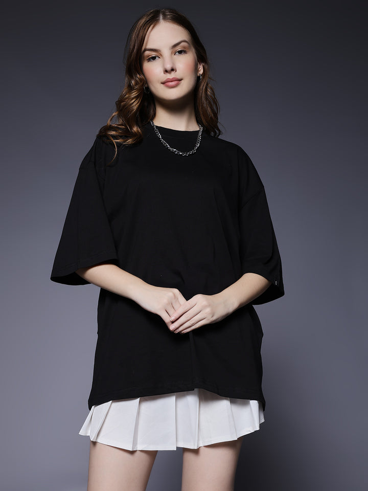 Solid Women Oversized T-Shirt - Black