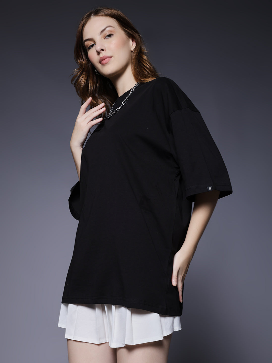 Solid Women Oversized T-Shirt - Black