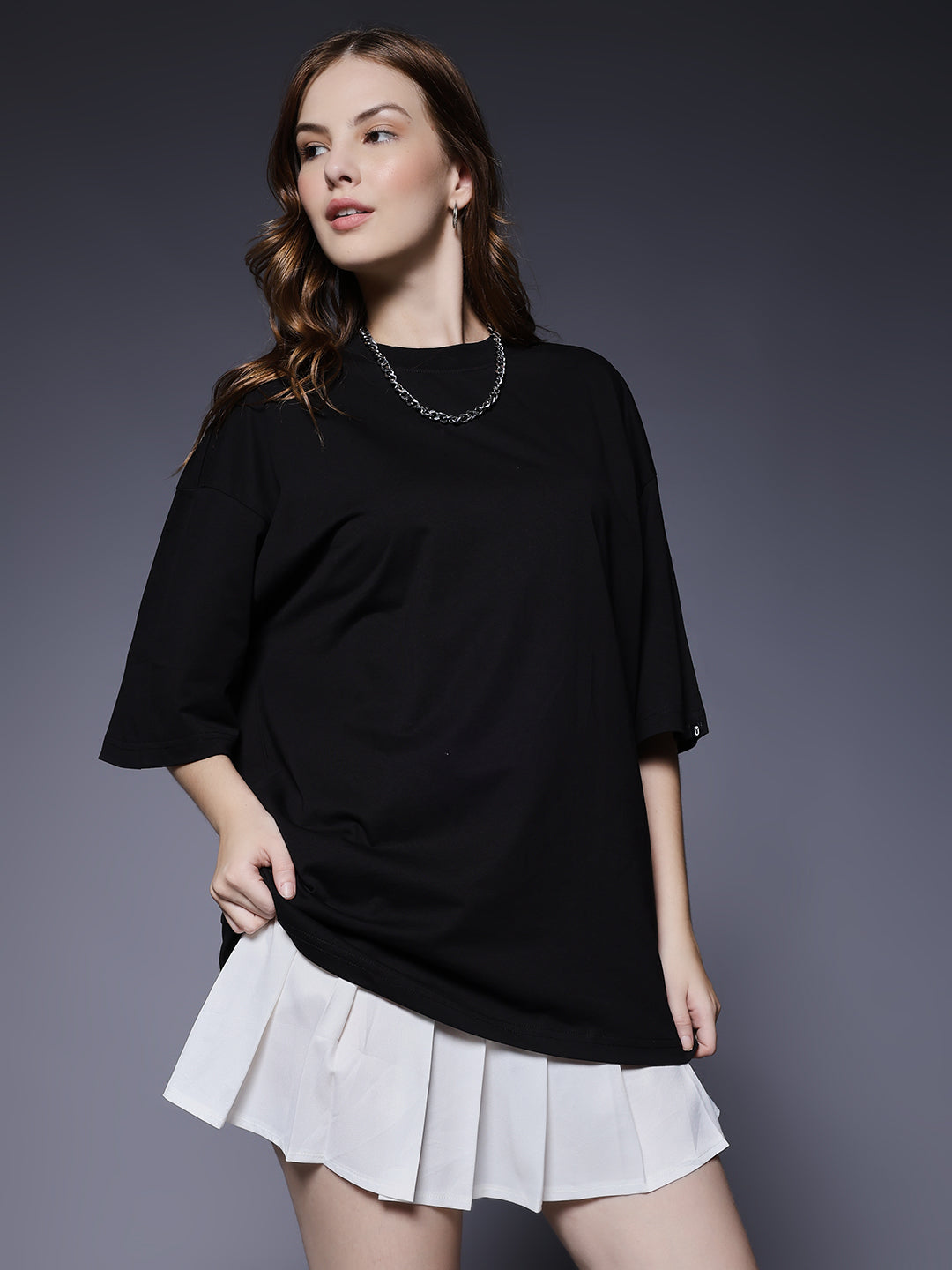 Solid Women Oversized T-Shirt - Black