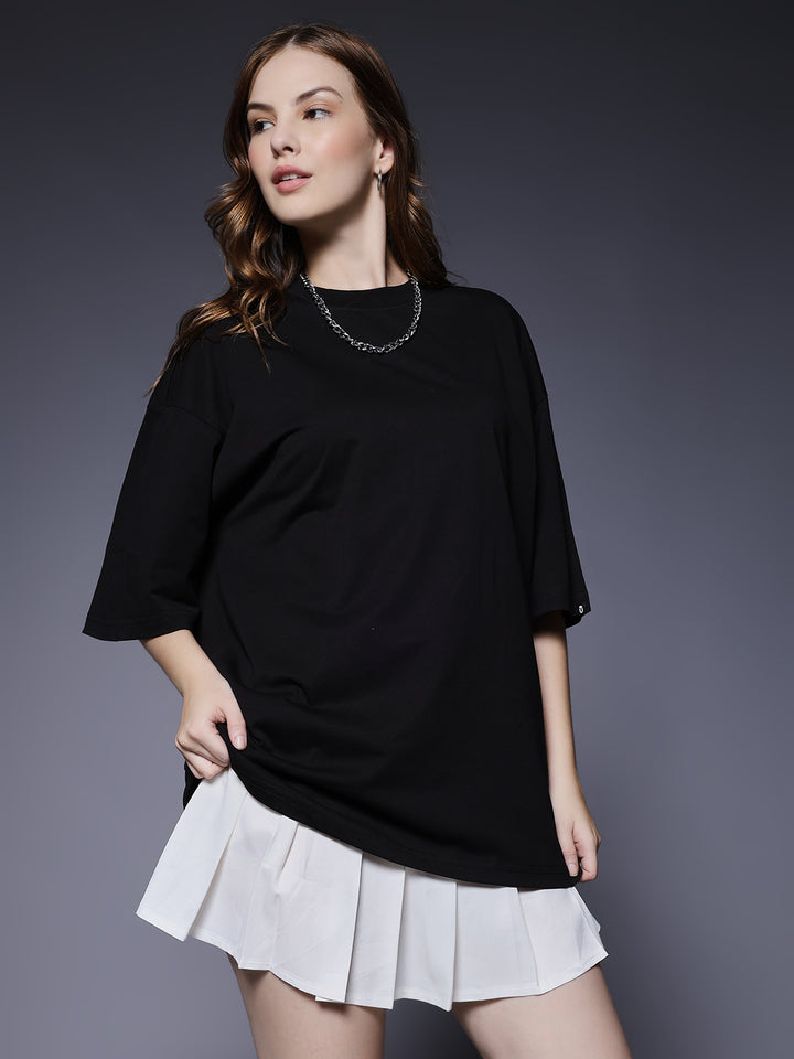 Solid Women Oversized T-Shirt - Black