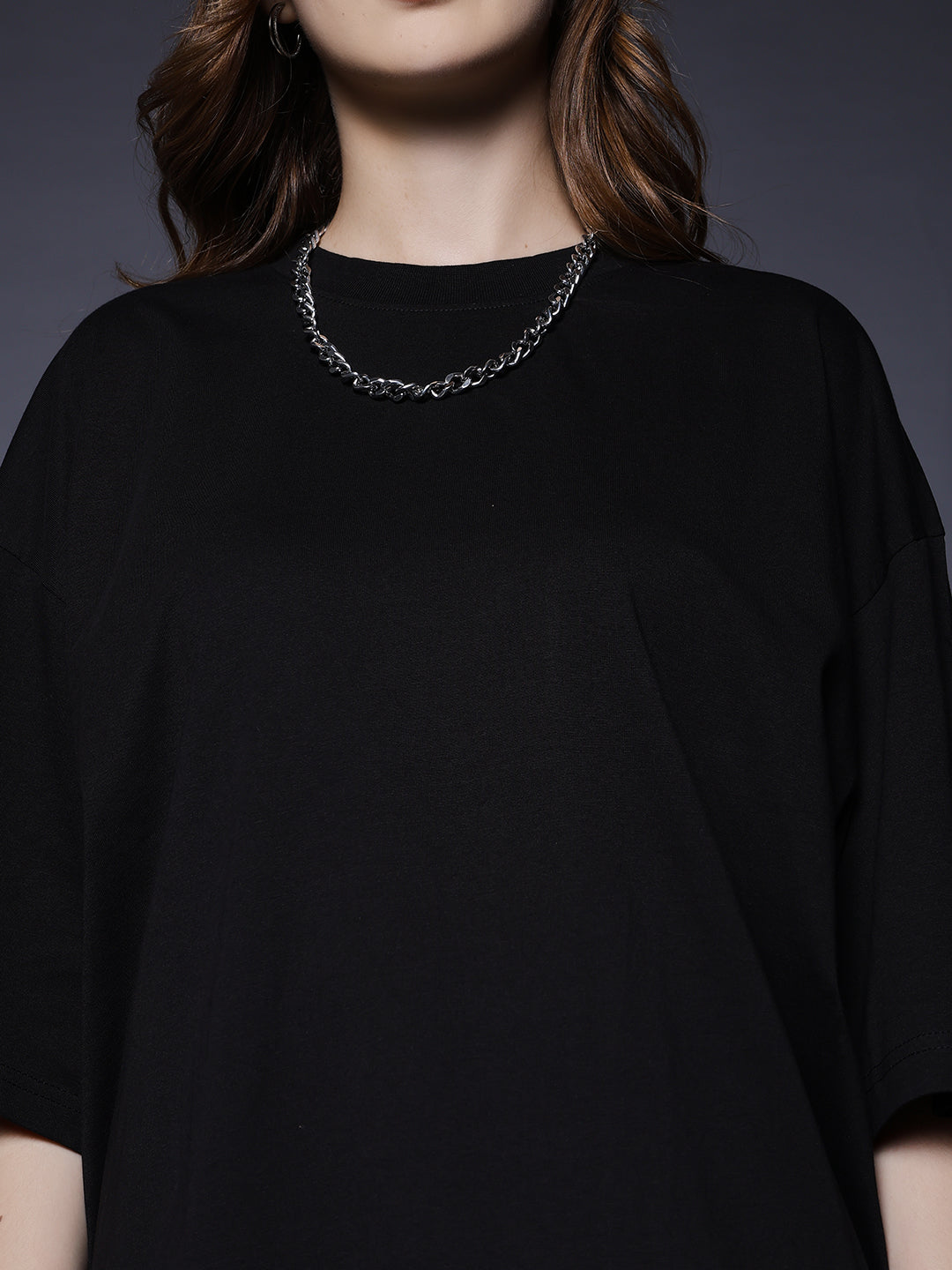 Solid Women Oversized T-Shirt - Black