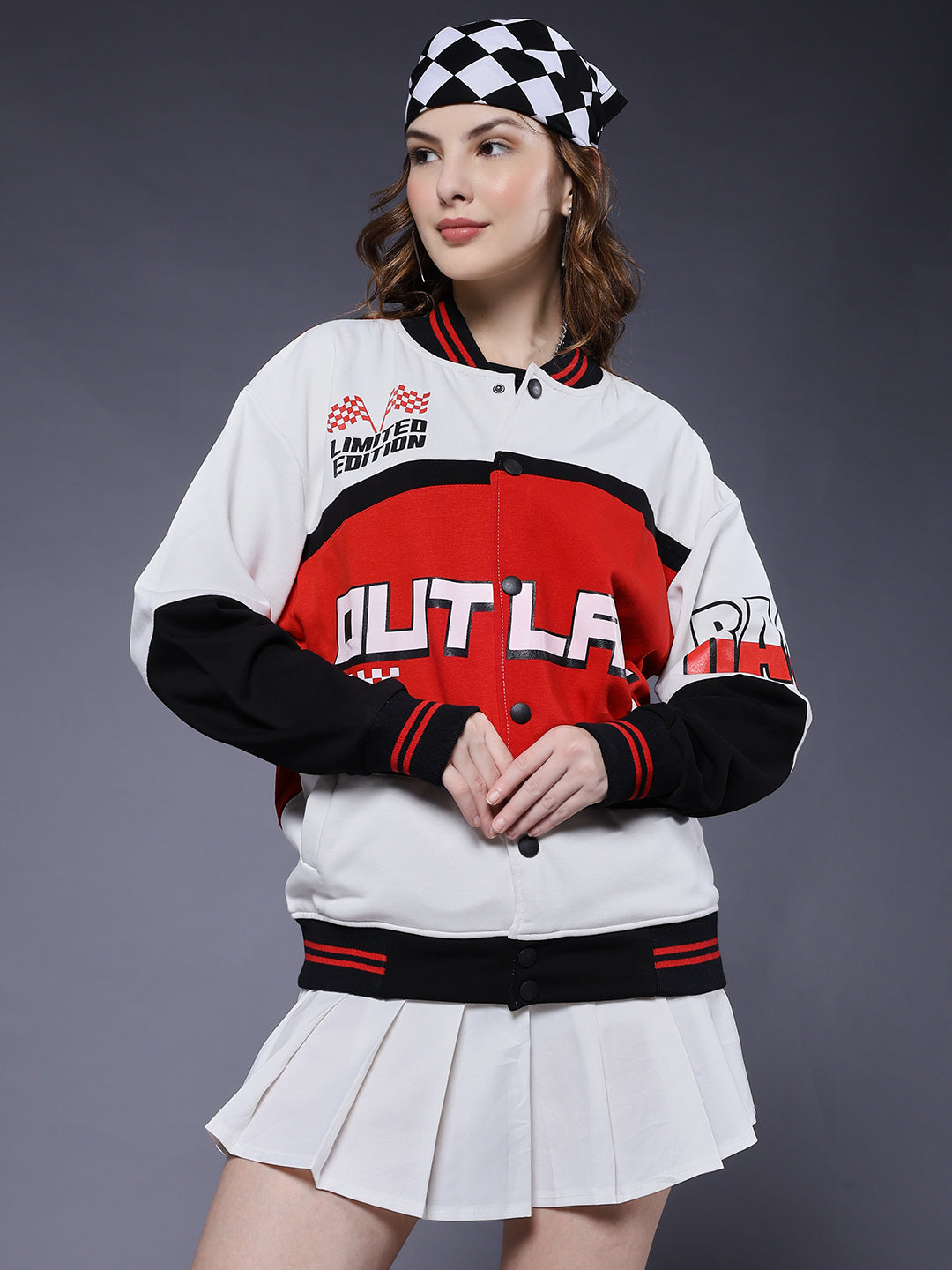 Women Graphic Printed Varsity Bomber Jacket