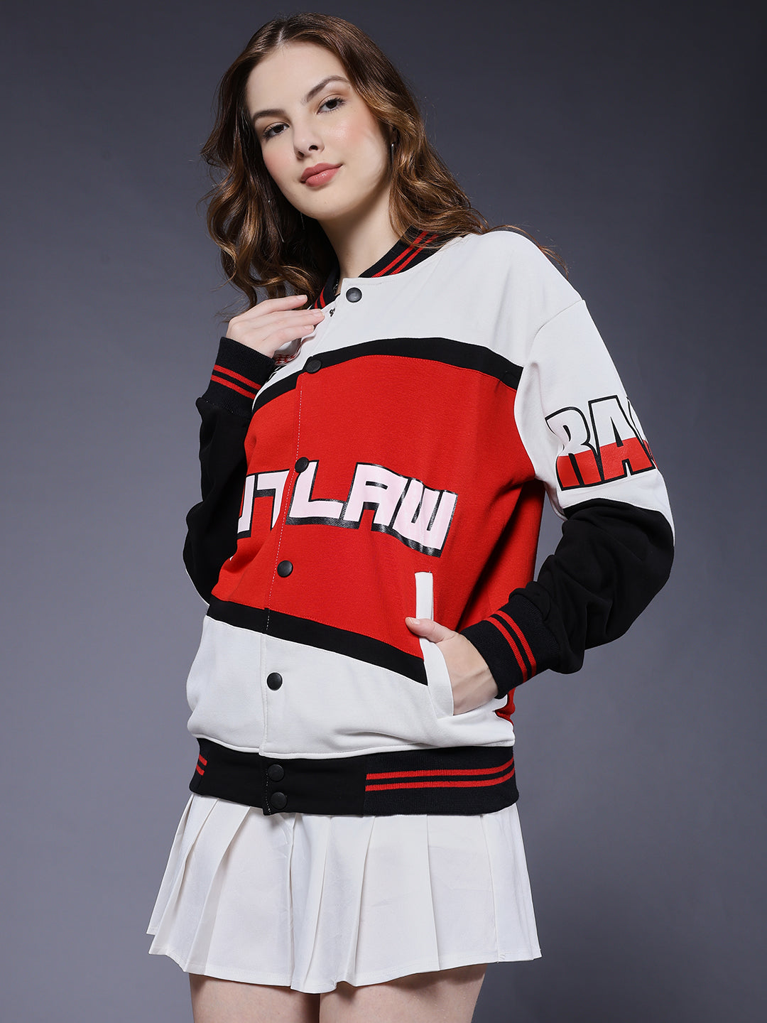 Women Graphic Printed Varsity Bomber Jacket