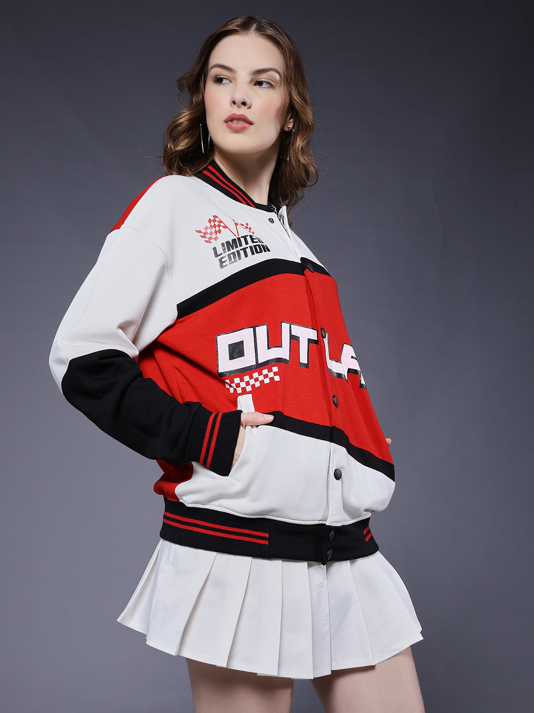 Women Graphic Printed Varsity Bomber Jacket