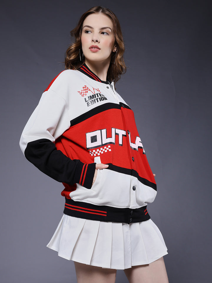 Women Graphic Printed Varsity Bomber Jacket