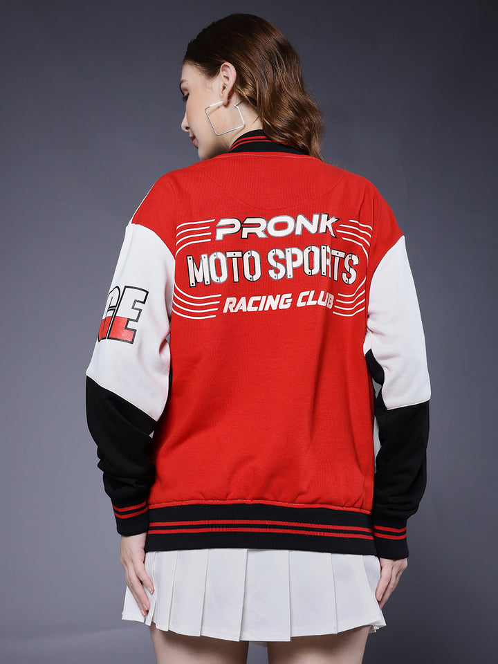 Women Graphic Printed Varsity Bomber Jacket