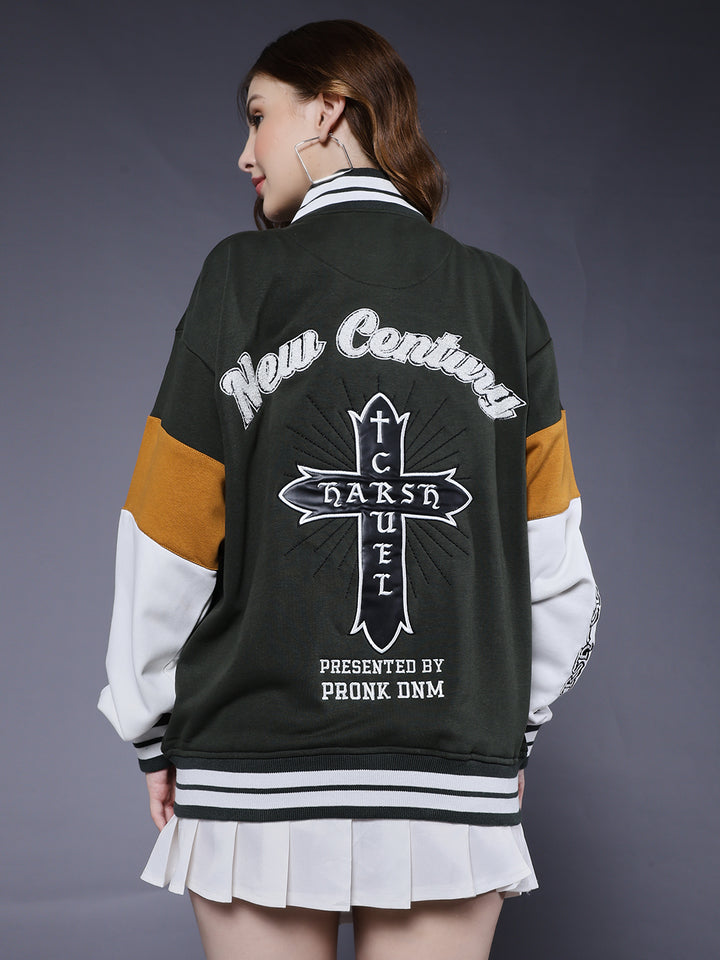 New Century Women Varsity Embroidered Bomber Jacket