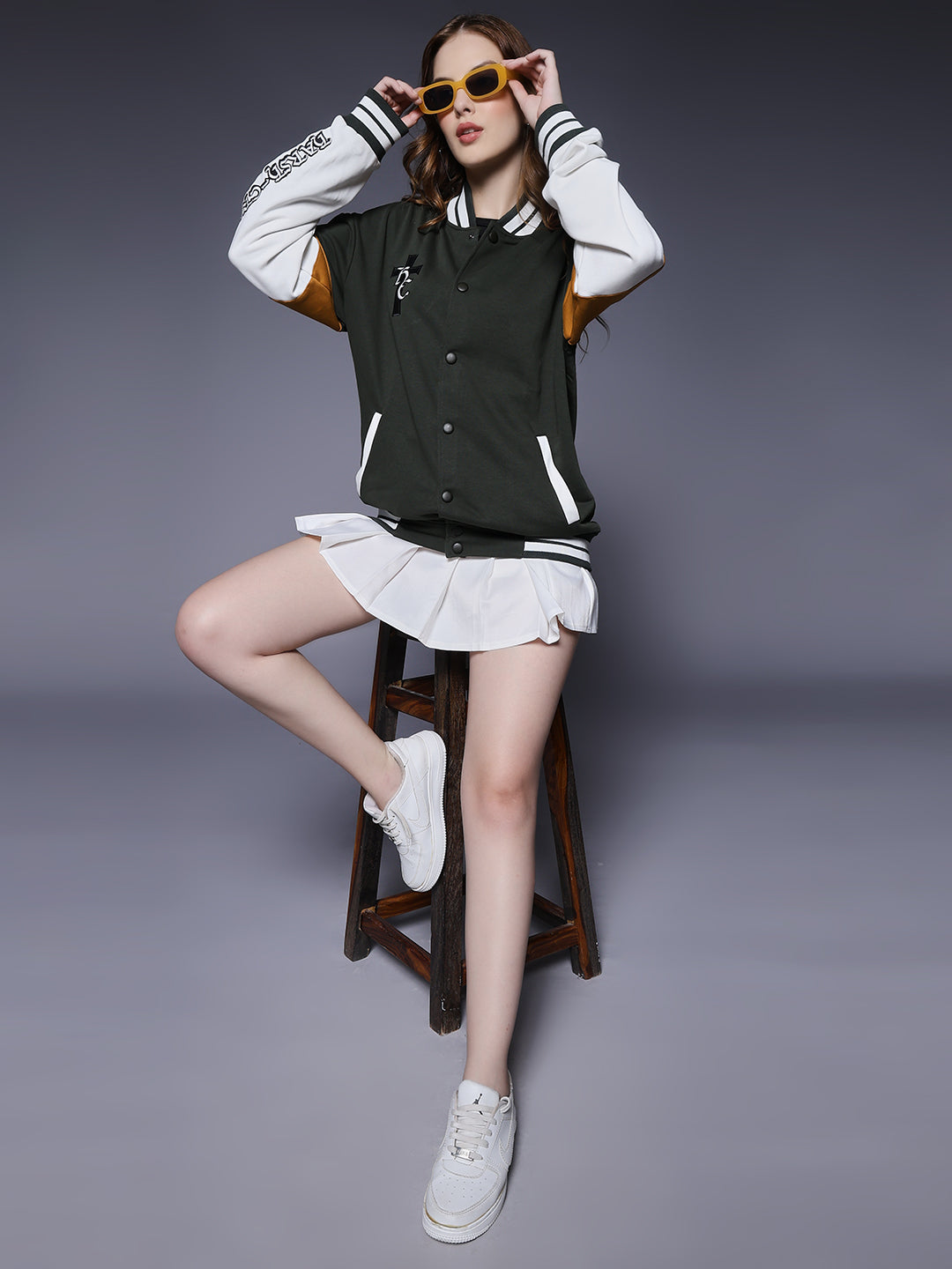 New Century Women Varsity Embroidered Bomber Jacket