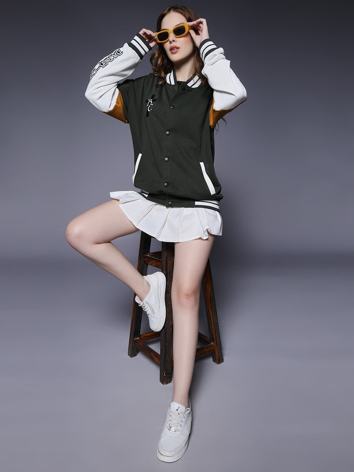 New Century Women Varsity Embroidered Bomber Jacket