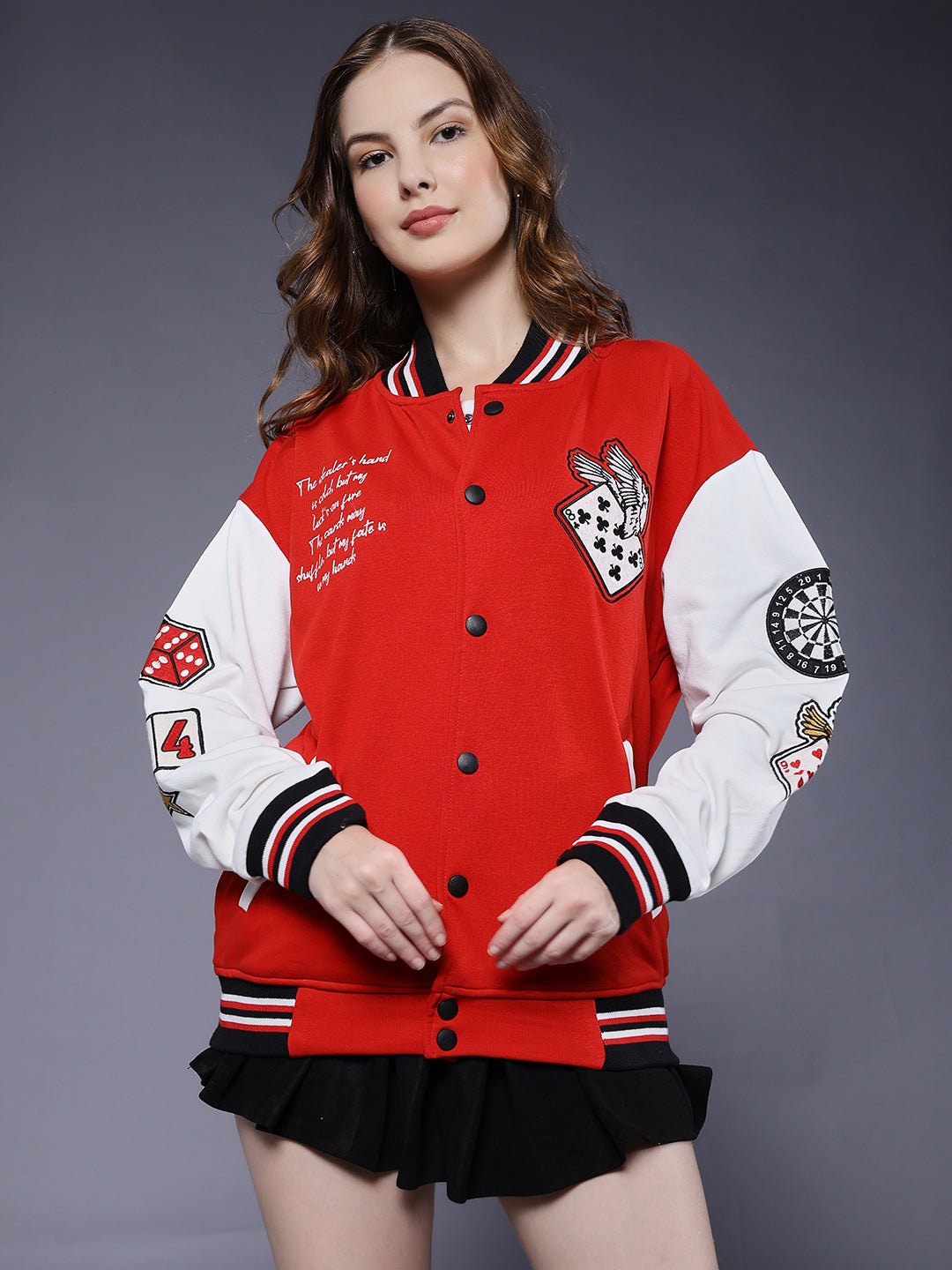 Cards Women Varsity Embroidered Bomber Jacket