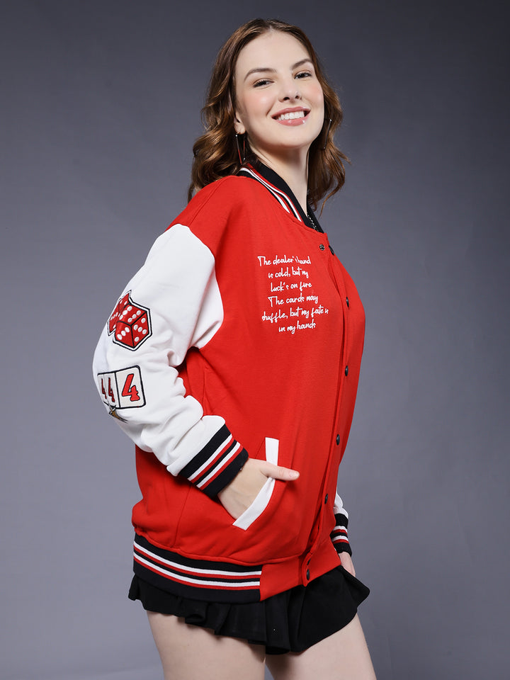 Cards Women Varsity Embroidered Bomber Jacket