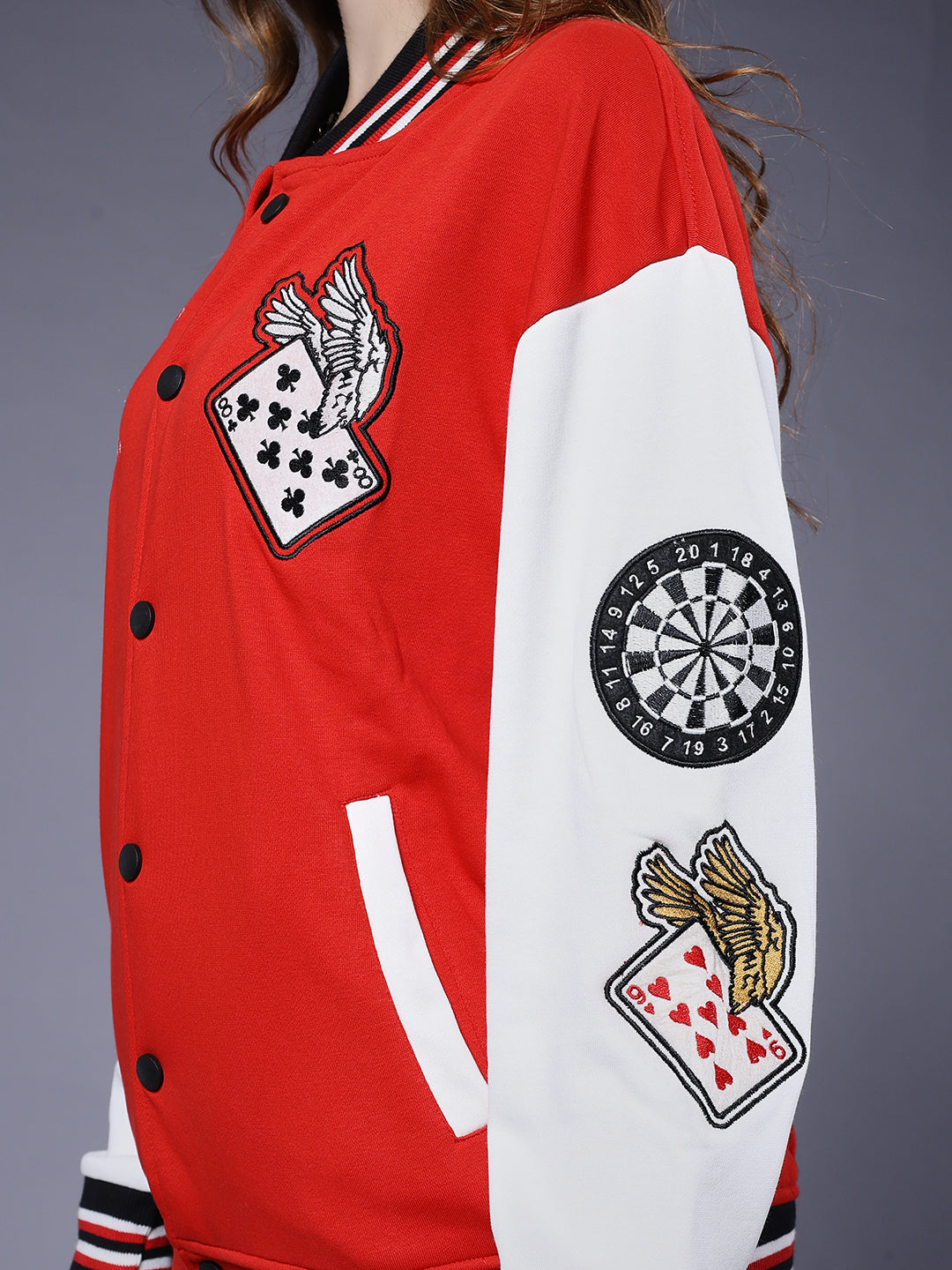 Cards Women Varsity Embroidered Bomber Jacket