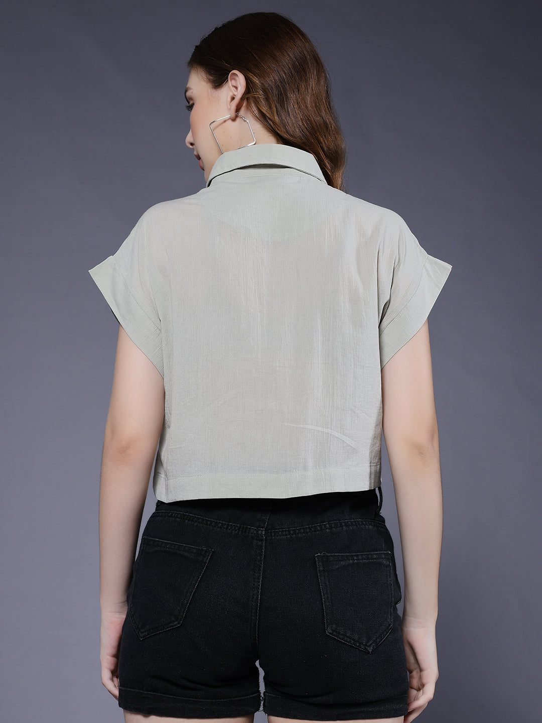 Women Solid Crop Shirt - Mint Green
