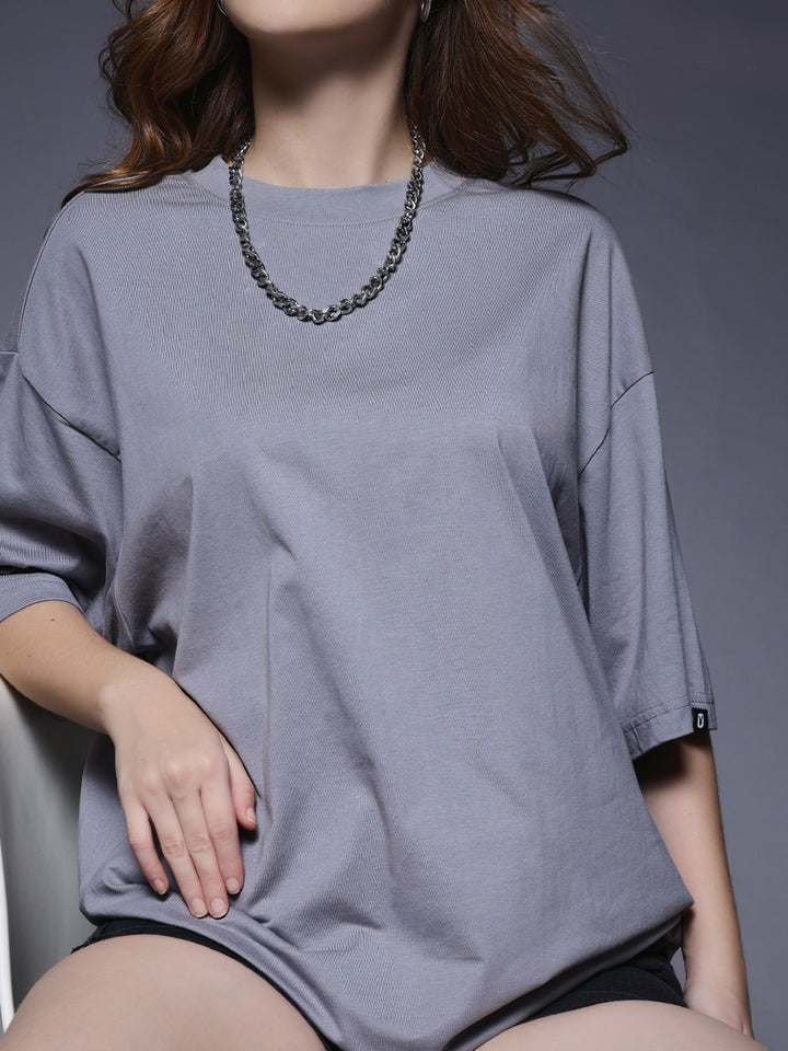 Solid Women Oversized T-Shirt - Ash Grey