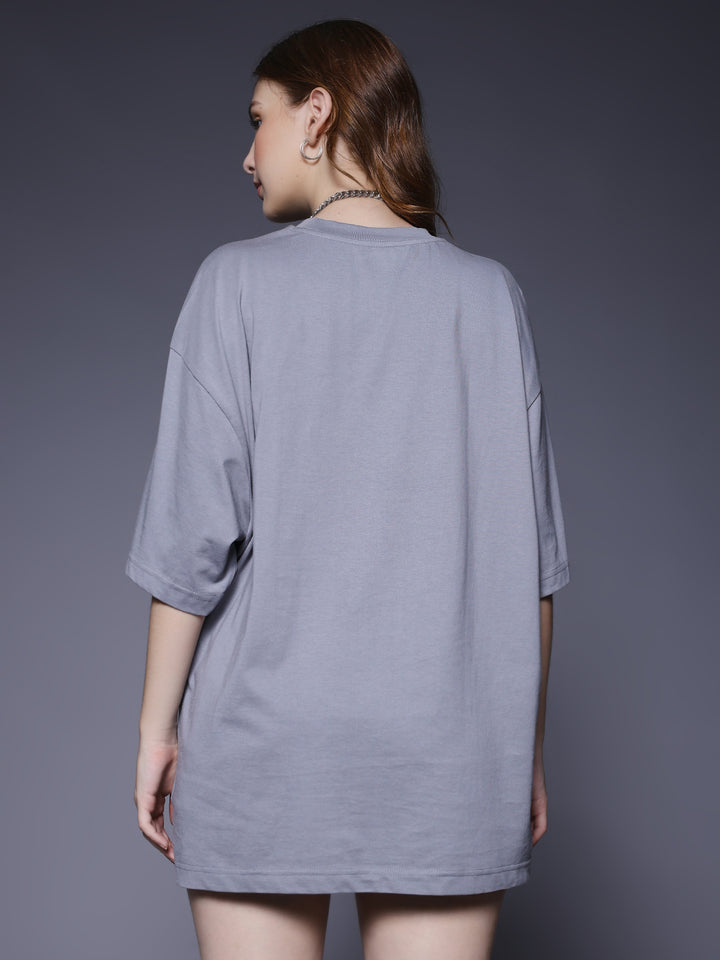 Solid Women Oversized T-Shirt - Ash Grey