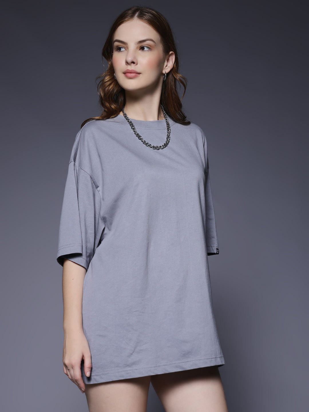 Solid Women Oversized T-Shirt - Ash Grey