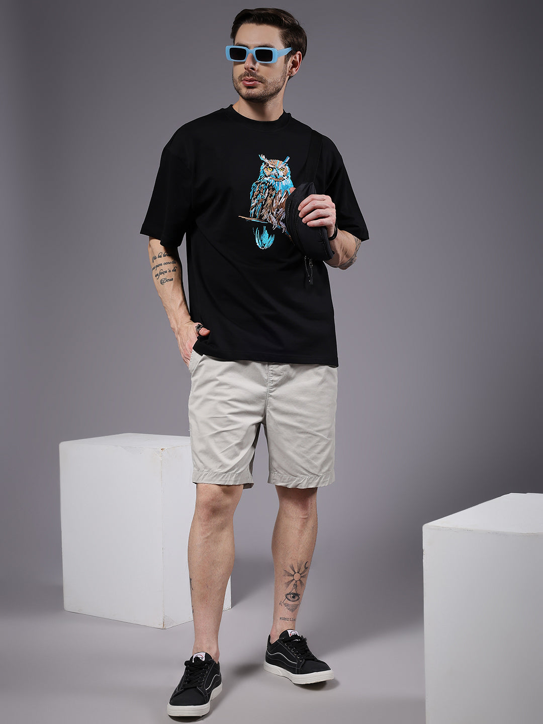 Owl Embroidered Men Premium Oversized Terry T-shirt