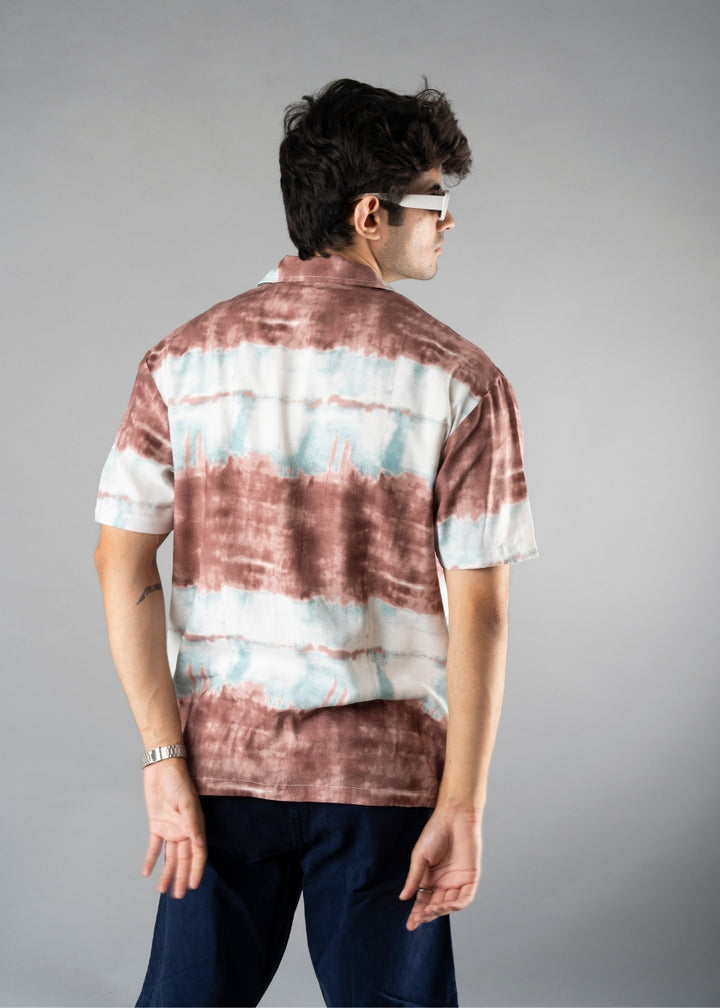 Mens Cuban Collar Printed Casual Shirt