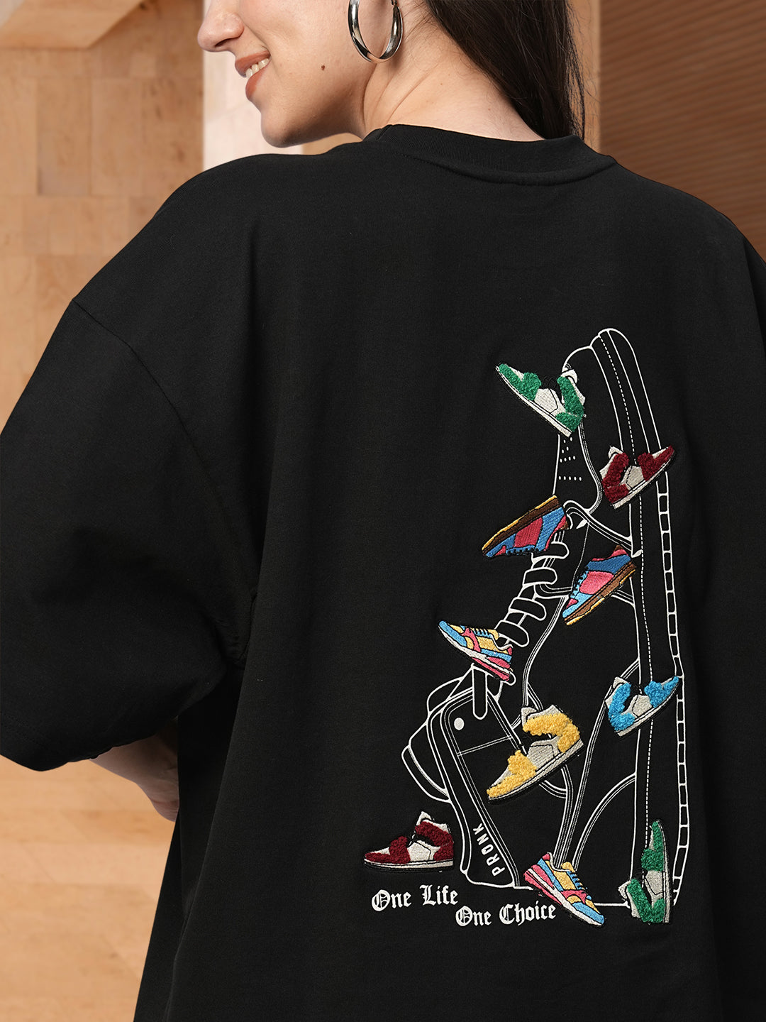 One Life Women Premium Oversized Embroidered  Terry T-shirt