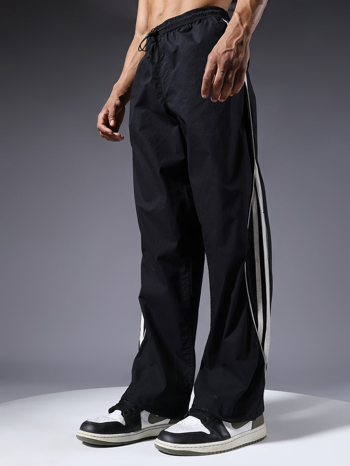 Parachute Pants For Men - Black with White Stripe