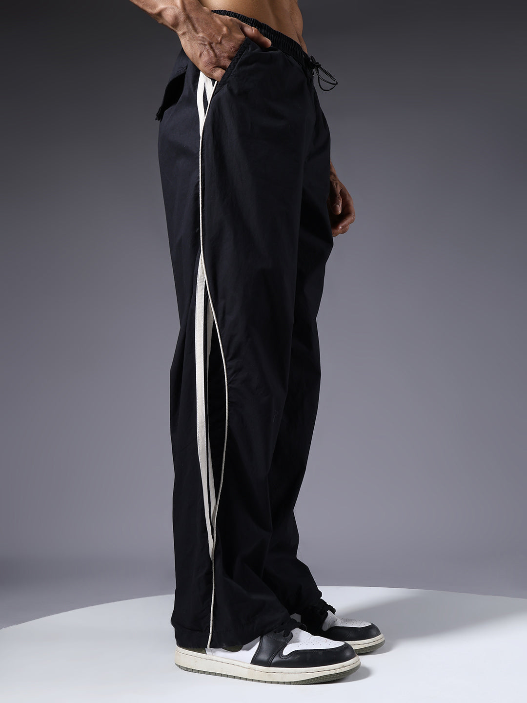 Parachute Pants For Men - Black with White Stripe
