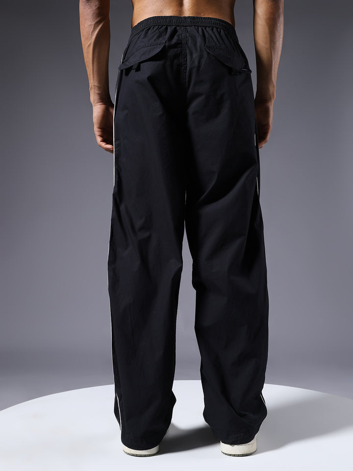 Parachute Pants For Men - Black with White Stripe
