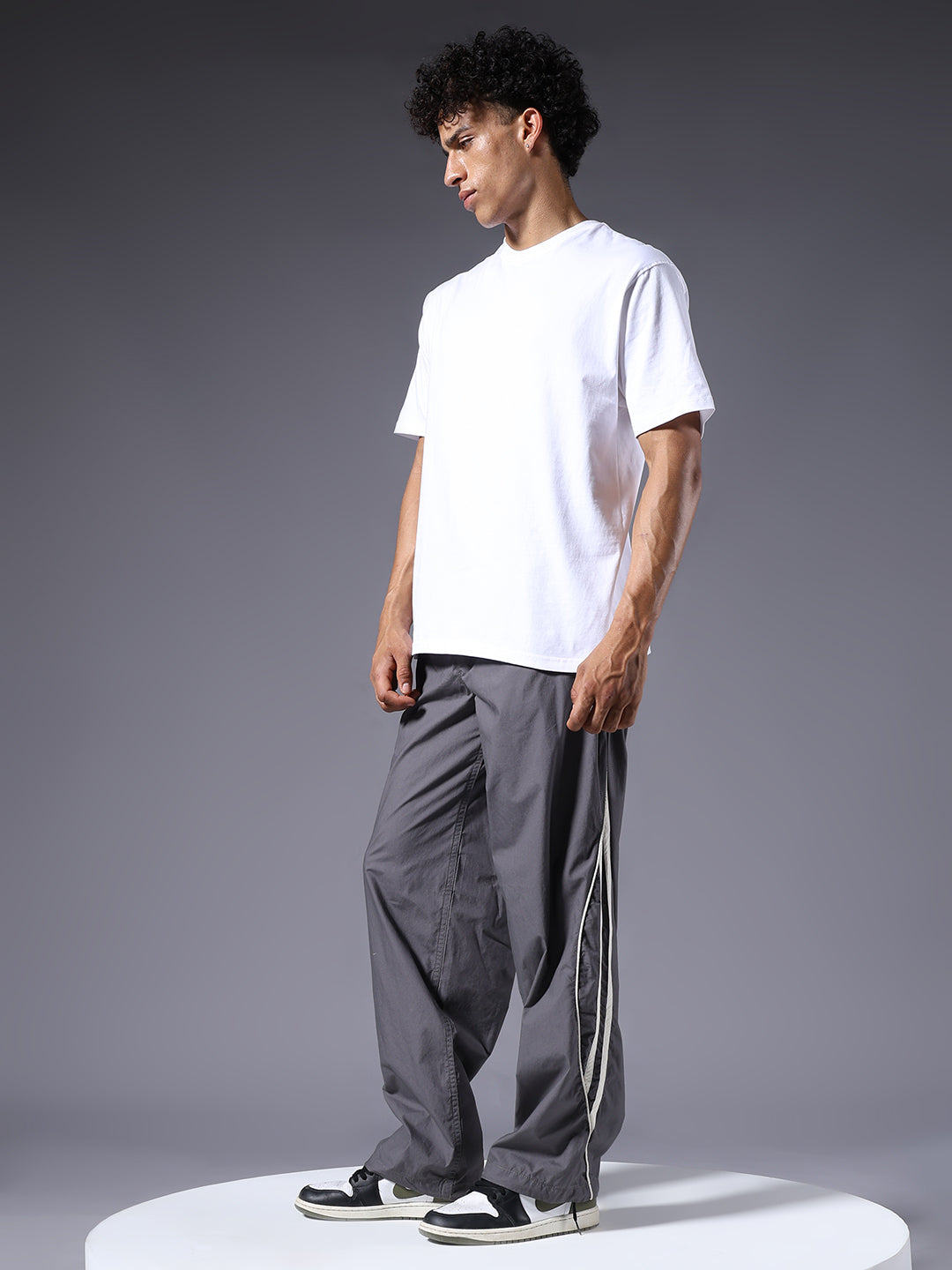 Parachute Pants For Men - Grey with White Stripe
