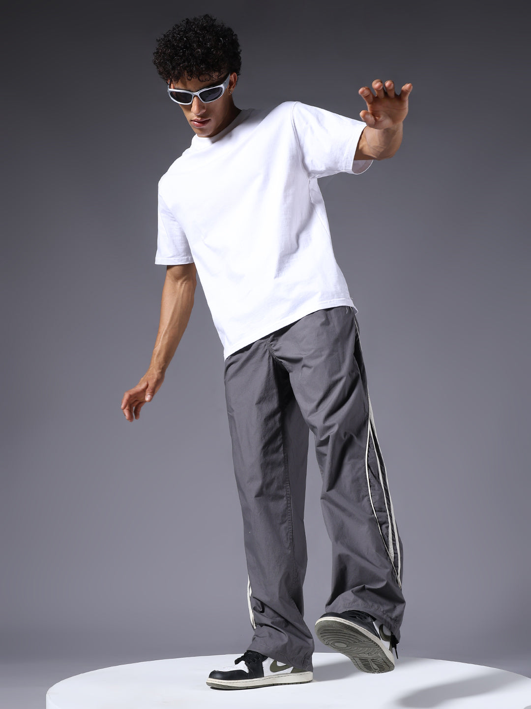 Parachute Pants For Men - Grey with White Stripe