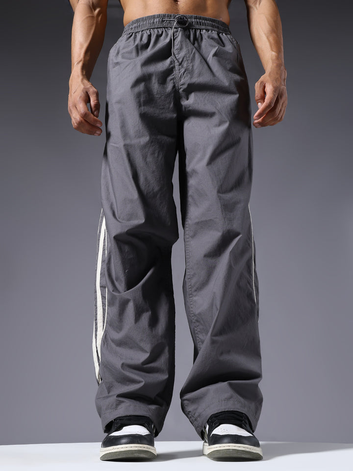 Parachute Pants For Men - Grey with White Stripe