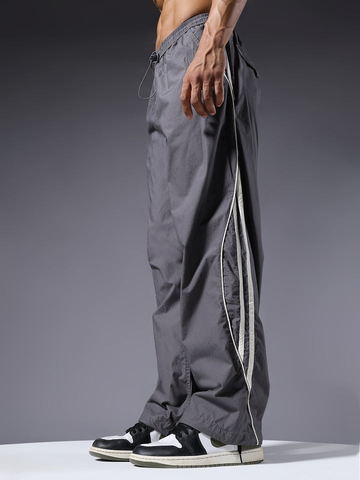 Parachute Pants For Men - Grey with White Stripe