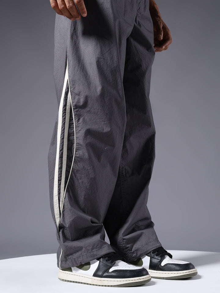 Parachute Pants For Men - Grey with White Stripe