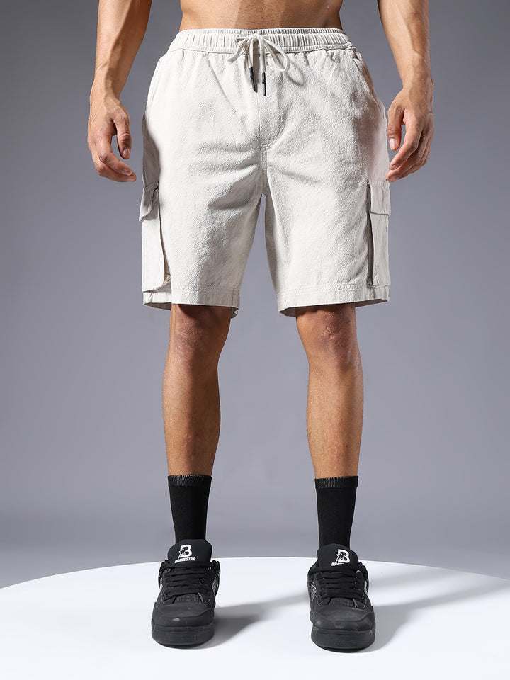 Men Utility Shorts - Beige