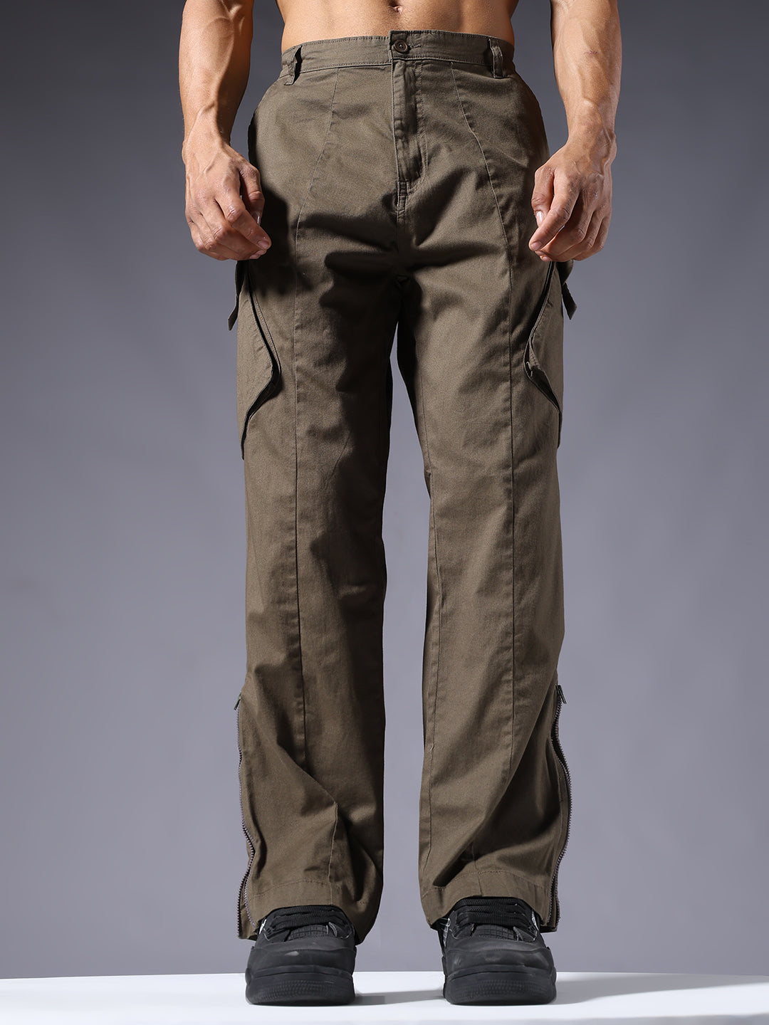 Men Utility Cargos - Olive Green