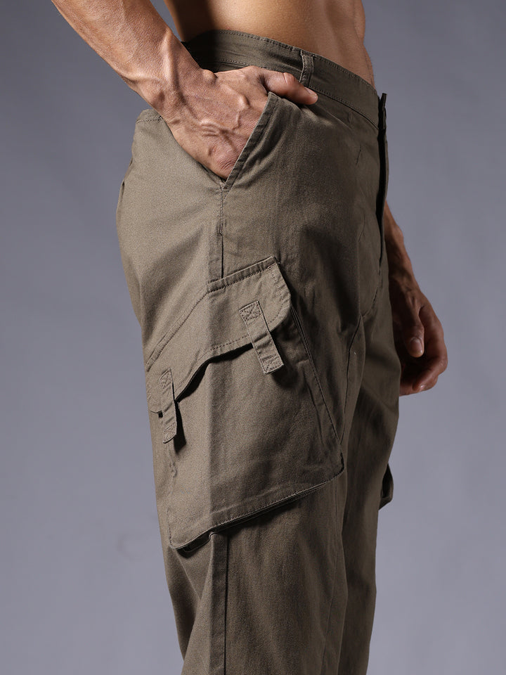Men Utility Cargos - Olive Green