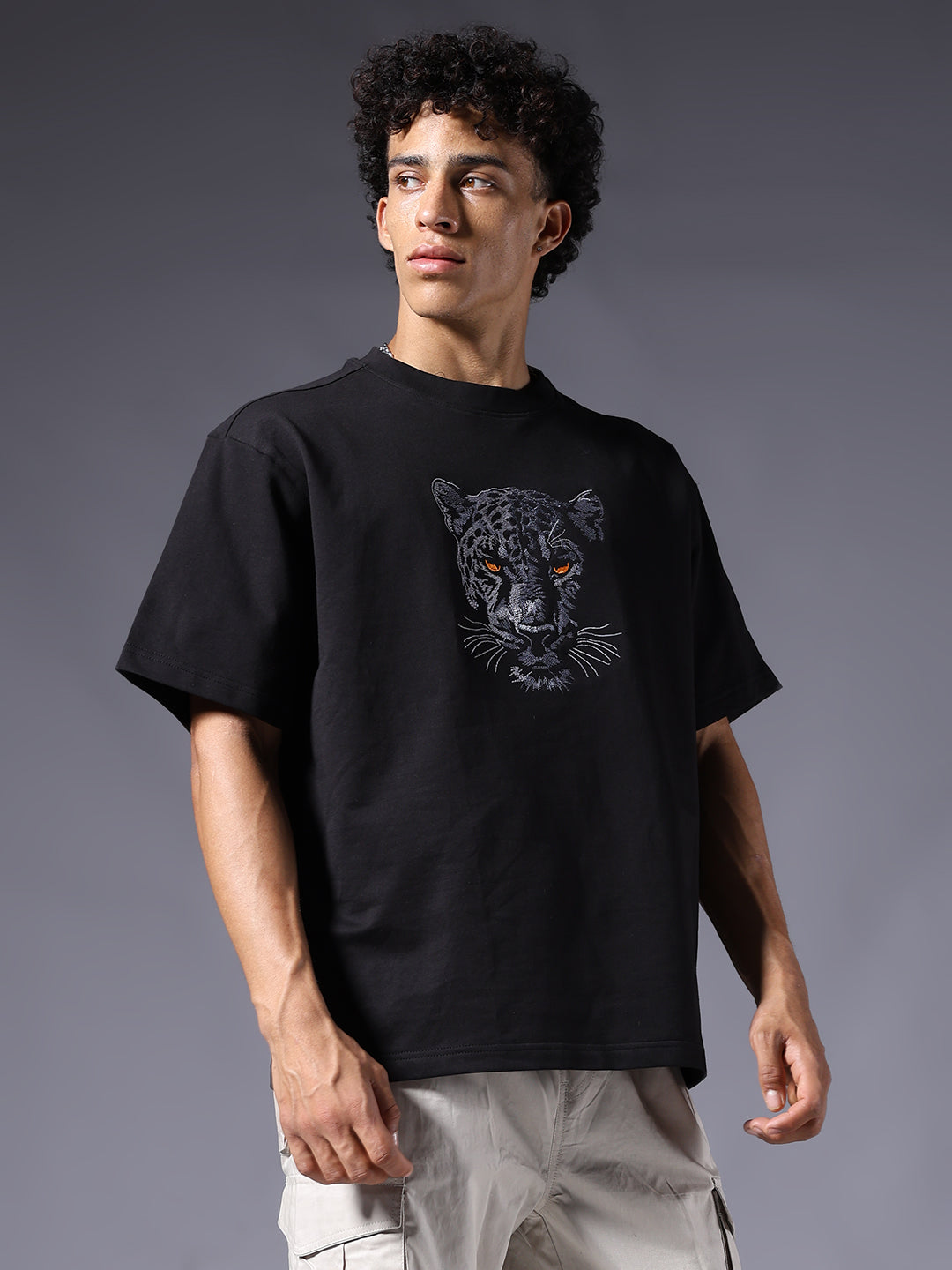 Panther Embroidered Men Premium Oversized Terry T-shirt