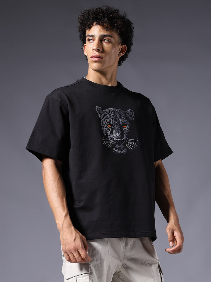 Panther Embroidered Men Premium Oversized Terry T-shirt