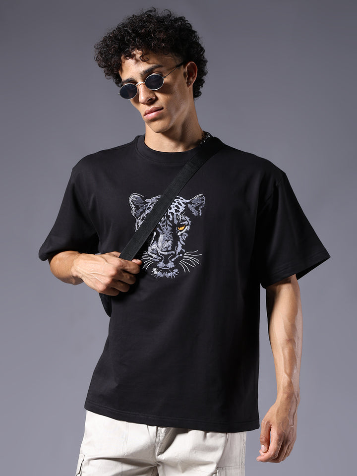 Panther Embroidered Men Premium Oversized Terry T-shirt