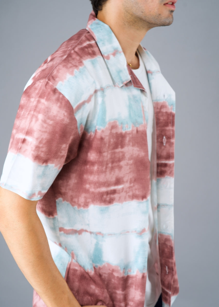 Mens Cuban Collar Printed Casual Shirt